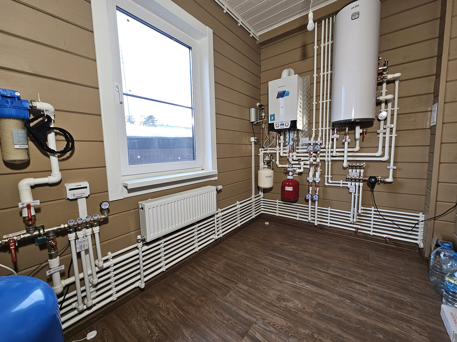 Монтаж котельной, радиаторного отопления, водоснабжения и водоотведение в деревянном доме 130м2