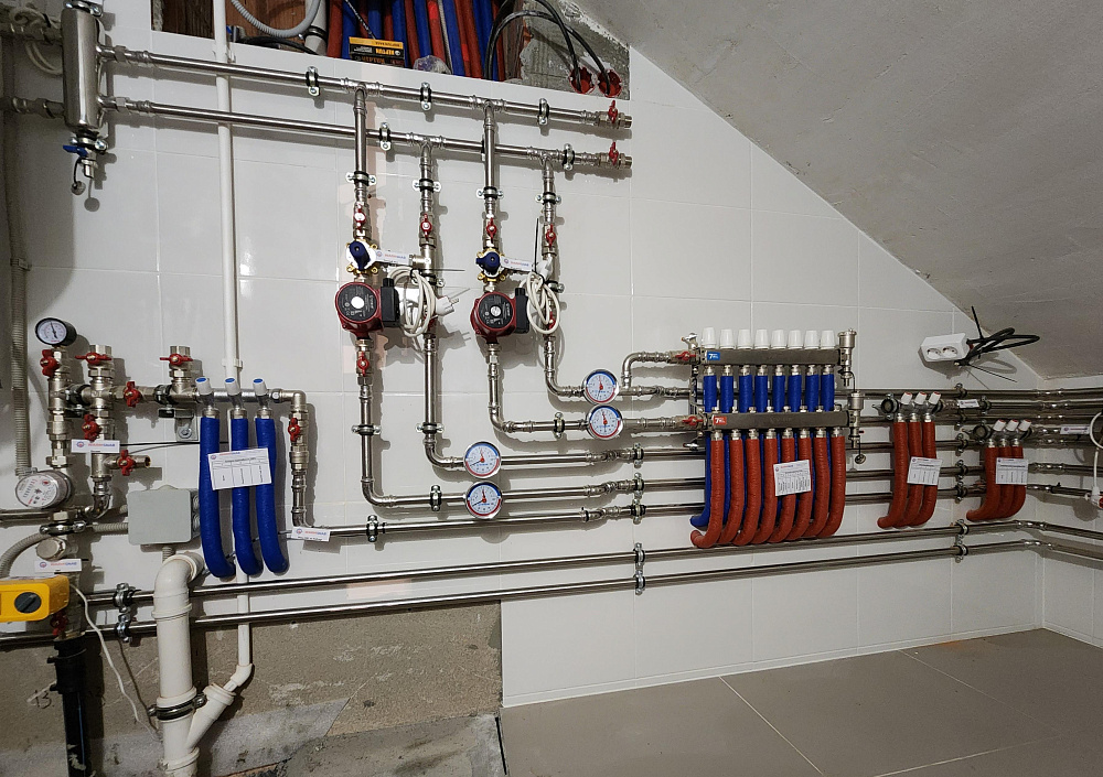 Монтаж котельной, радиаторного отопления, теплого пола в частном доме в КП Мидлтон