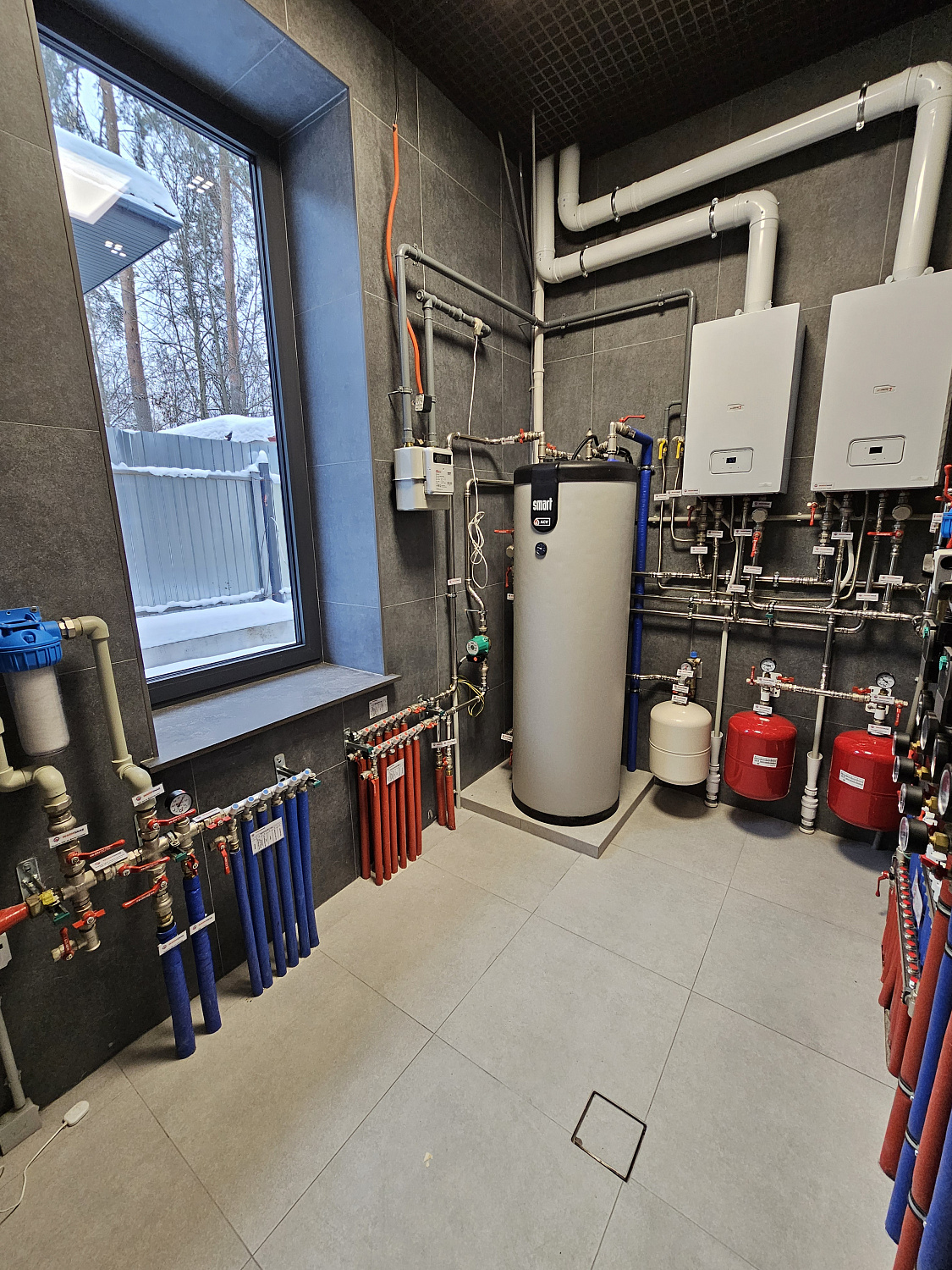 Комбинированная система отопления, тёплые полы и радиаторное отопление, водоотведение в частном доме 300 м2 Балашиха