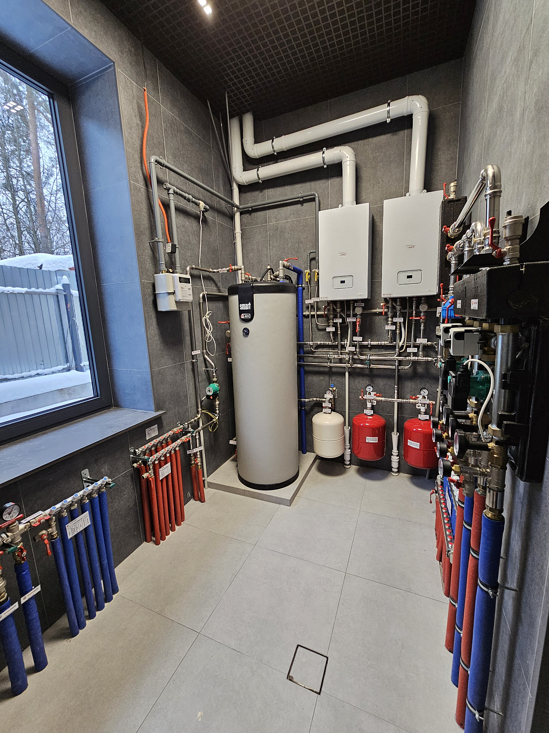 Комбинированная система отопления, тёплые полы и радиаторное отопление, водоотведение в частном доме 300 м2 Балашиха