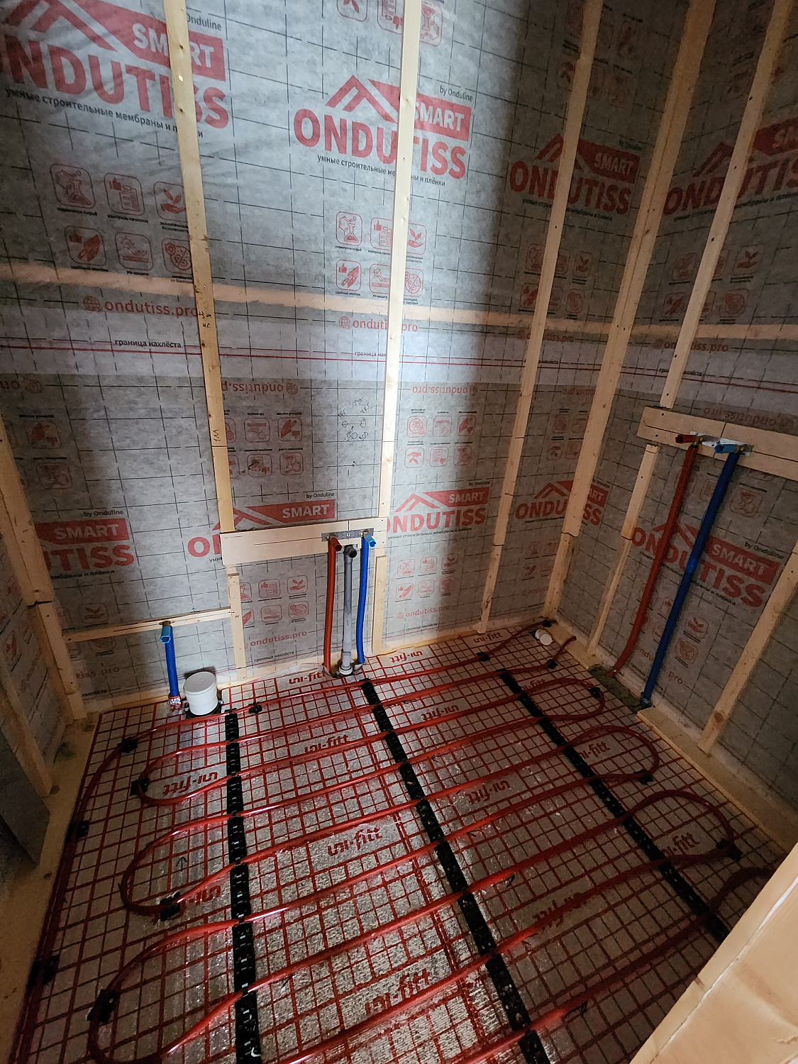 Монтаж тёплых полов, монтаж котельной в каркасном доме 120м2