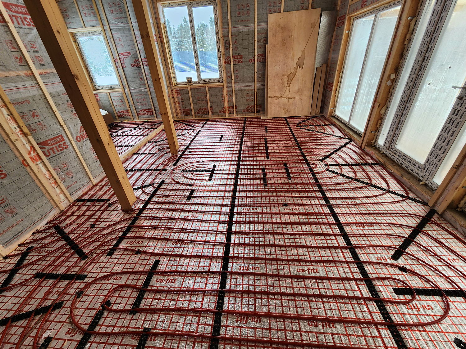 Монтаж тёплых полов, монтаж котельной в каркасном доме 120м2