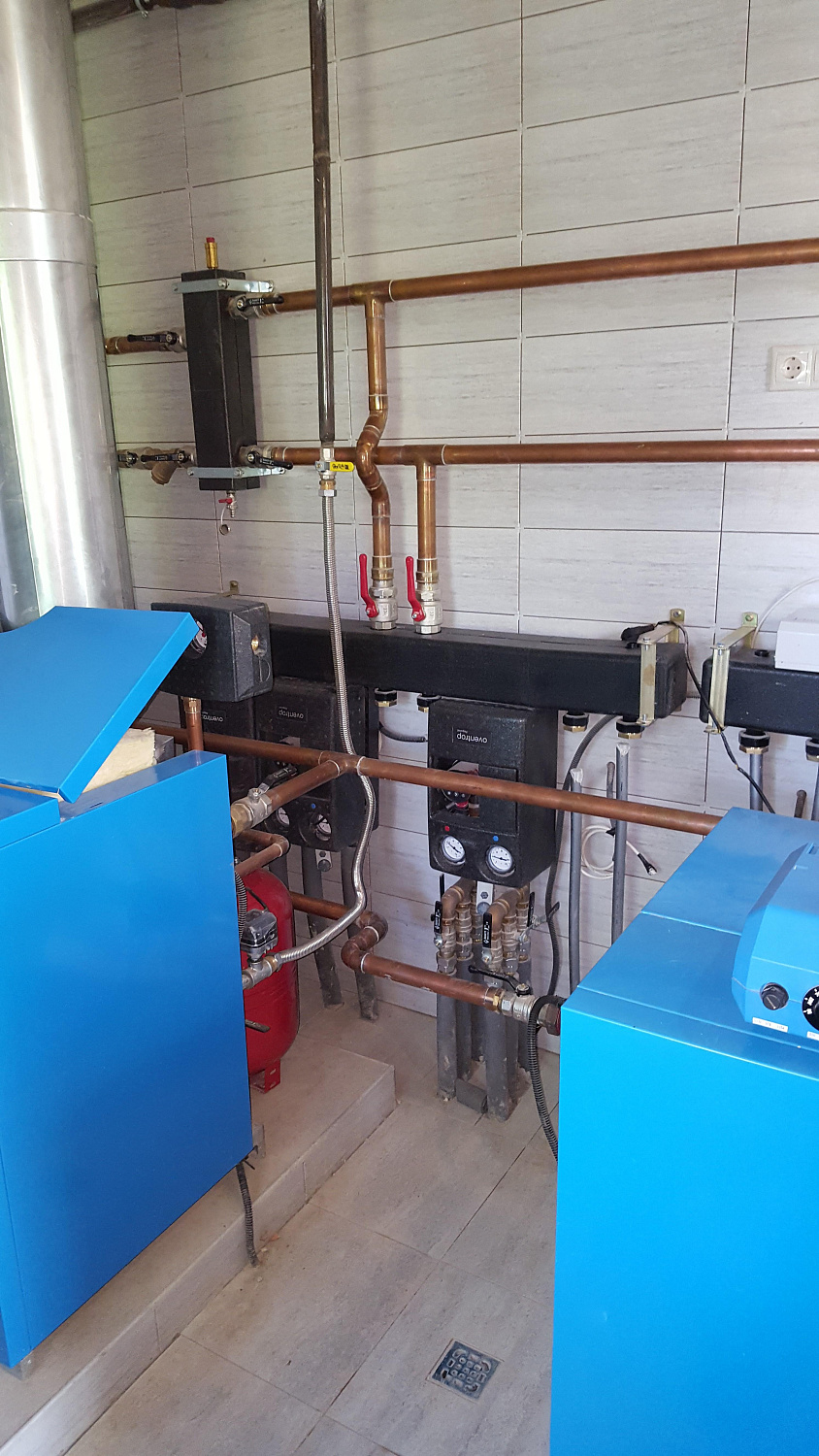 Монтаж котельной КП Зимний сад. Дом 600 м.кв. + 200 м.кв. гараж